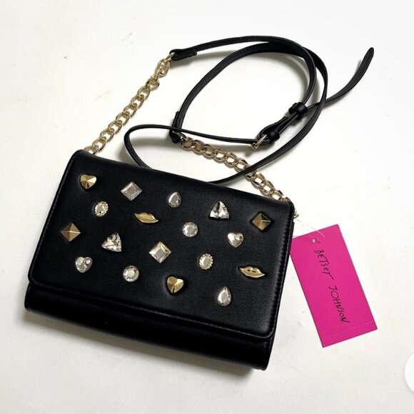 Stunning Betsey Johnson Jewel Accents Black Crossbody/Clutch NWT - Picture 4 of 6